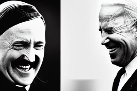 Image similar to “ very very intricate photorealistic photo of hitler and joe biden laughing together, detailed natural lighting, award - winning crisp details ”