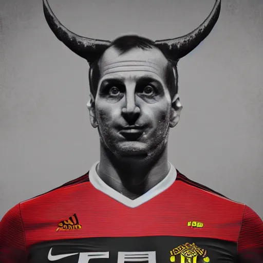 Prompt: avram glazer as the devil reincarnate, owner of manchester united football club, portrait, pure evil, devils horns, avram glazer, satan, hell, 8 k, hyperrealism, symmetry, cinematic lighting - w 1 0 2 4