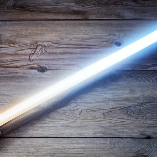 Image similar to a real light saber on a wooden table, 4k, high detail, high-resolution photograph, professional photography, ultra-detail