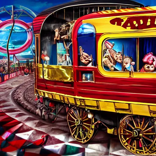 Image similar to half train half circus, highly detailed, 4k