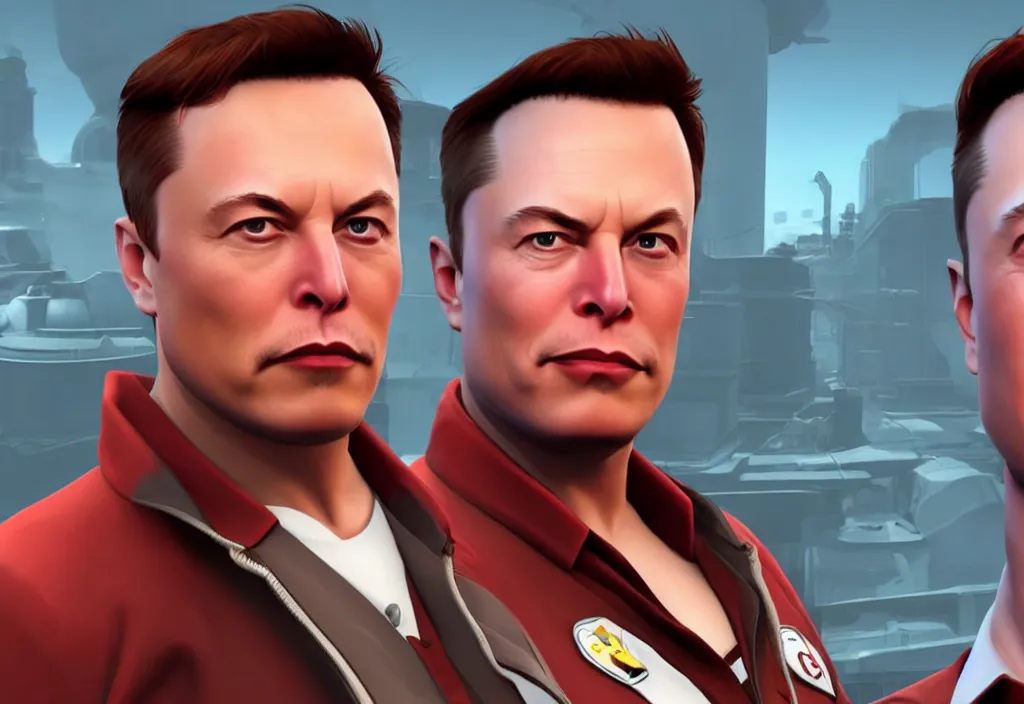 Image similar to elon musk in team fortress 2, elon musk in the video game team fortress, gameplay screenshot, close up, 3 d rendering. unreal engine. amazing likeness. very detailed.