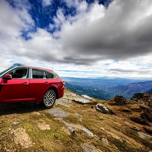 Prompt: a car on a mountain