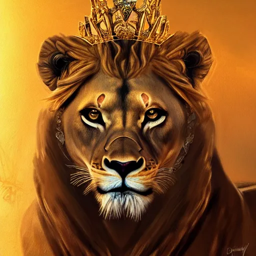 Image similar to highly detailed portrait of a majestic lioness queen in the form of a beautiful woman. d & d. art by eugene delacroix and james gurney. trending on artstation, intricate details, energetic composition, golden ratio, concept art, illustration, elegant art, global illuminaition