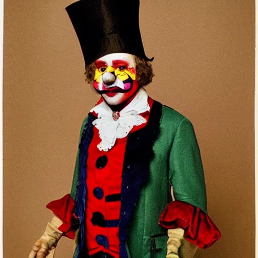 Prompt: Nikolai Gogol in clown outfit