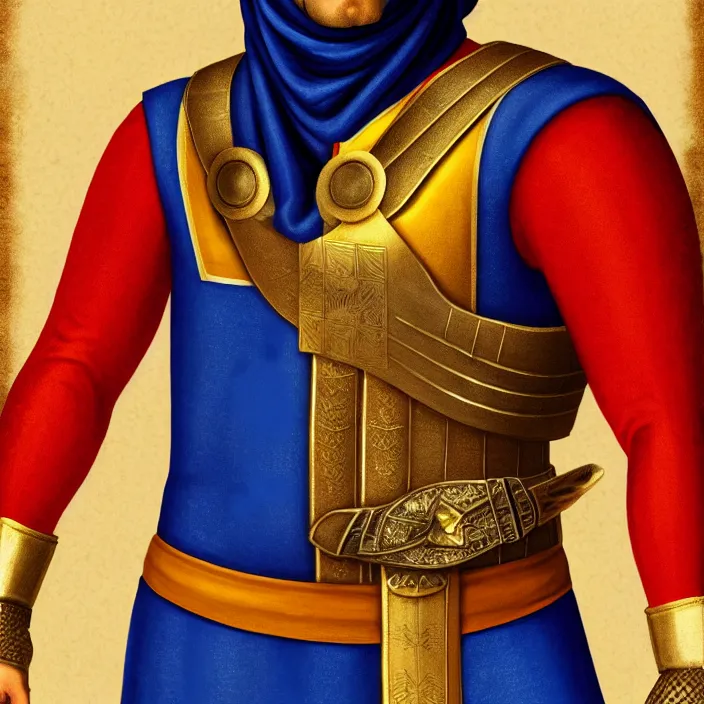 Image similar to portrait, captain falcon as sheik mohammad ruler of dubai, head and torso only, masterpiece, medieval arabia, sharp details, hd, 4 k