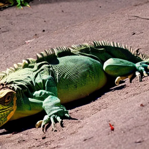 Image similar to a humongous iguana LAYING laying laying on earth outside space