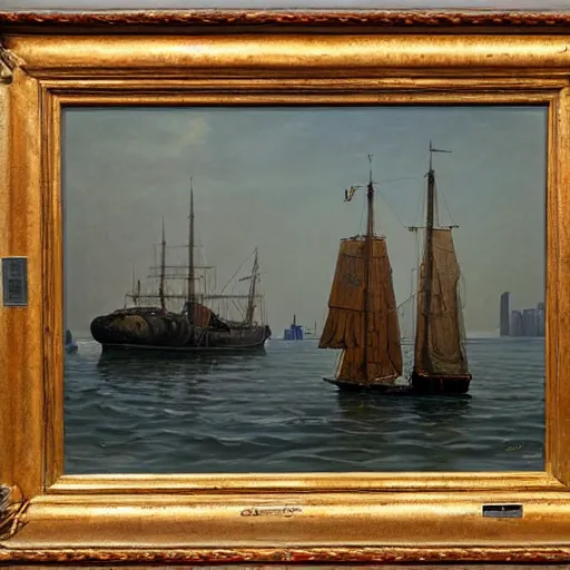 Image similar to painting of sailor hobo hyperrealism vasily vereshchagin at harbor boat fish