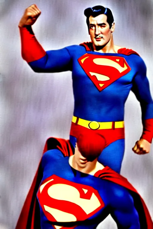 Image similar to rock hudson playing superman in, superhero, dynamic, 3 5 mm lens, heroic, studio lighting, in colour