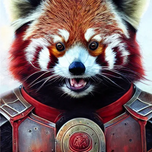 Image similar to red panda as a realistic fantasy knight, closeup portrait art by donato giancola and greg rutkowski, realistic face, digital art, trending on artstation, symmetry!!