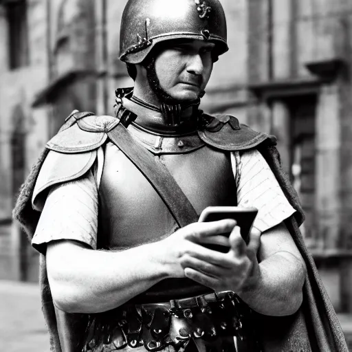 Image similar to photo of a Roman soldier checking his smartphone