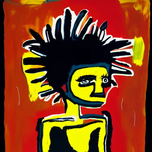 Image similar to basquiat style painting of a girl with hand over face