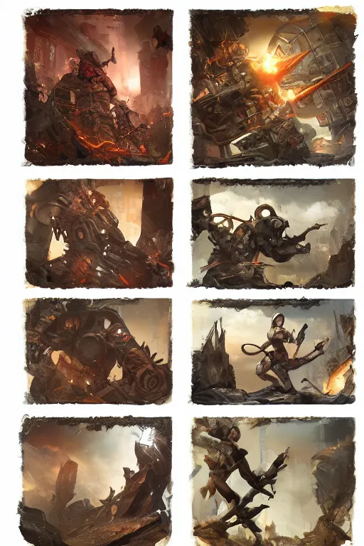 Image similar to 2x2 item concept art showcase grid on flat background of legendary artifact by artgerm and Craig Mullins, James Jean, Andrey Ryabovichev, Mark Simonetti and Peter Morbacher 16k