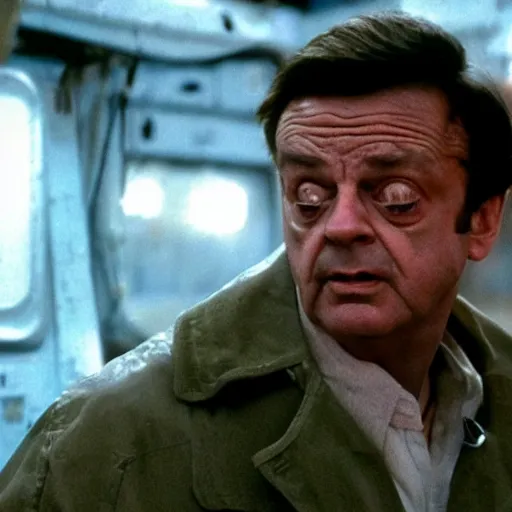 Image similar to del boy in aliens, epic quality, hard sci fi, dramatic, sharp focus, realistic, 4 k, dimly lit