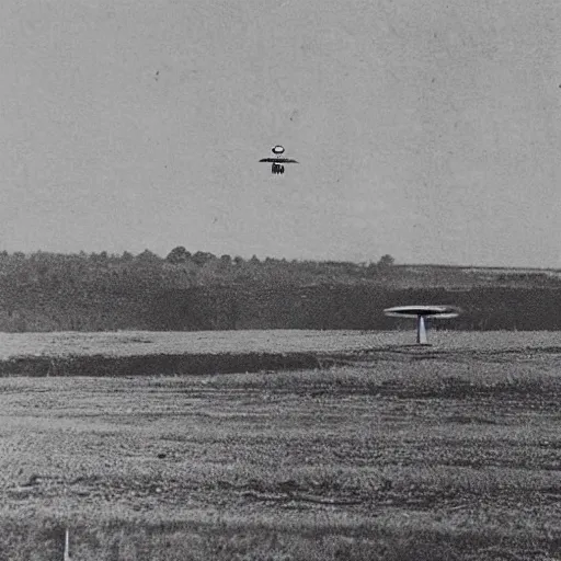 Prompt: old photo of a ufo in the distance