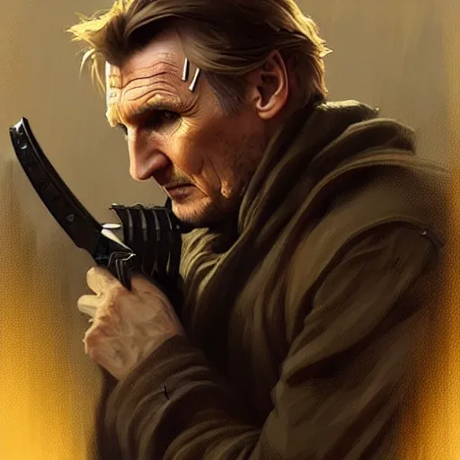 Image similar to liam neeson fighting, battling using crack pipe as weapon, war, against wolves, highly detailed digital painting, artstation, concept art, sharp focus illustration art by artgerm and greg rutkowski and alphonse mucha