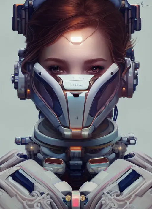 Image similar to symmetry!! portrait of a robot astronaut, tech face, floral! horizon zero dawn machine, intricate, elegant, highly detailed, digital painting, artstation, concept art, smooth, sharp focus, illustration, art by artgerm and greg rutkowski and alphonse mucha, 8 k