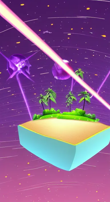 Image similar to purple floating island with lasers cartoon app background artwork, digital art, award winning