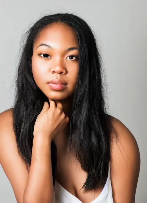 Image similar to a beautiful portrait of a young woman who is a mix of all ethnicities, studio lighting, 35 mm portrait