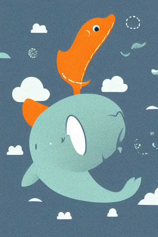 Image similar to Baby whale, sticker, anthropomorphic, colorful, fantasy, artstation, illustration, highly detailed, simple, smooth and clean vector curves, no jagged lines, vector art, smooth