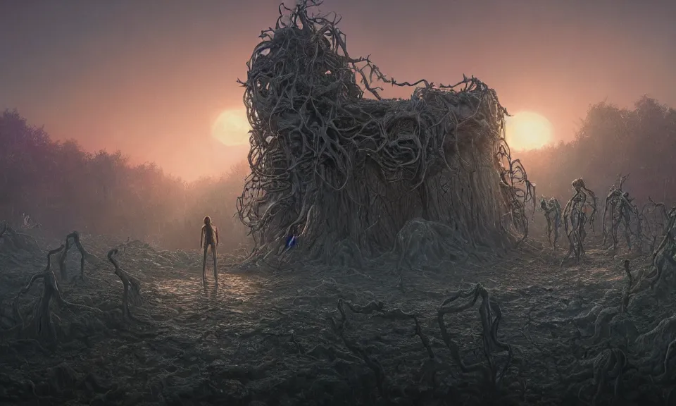 Prompt: A highly detailed 4K fantasy matte painting of vecna from stranger things season 4, up close, zdzislaw beksinski, ArtStation, CGSociety, Unreal Engine