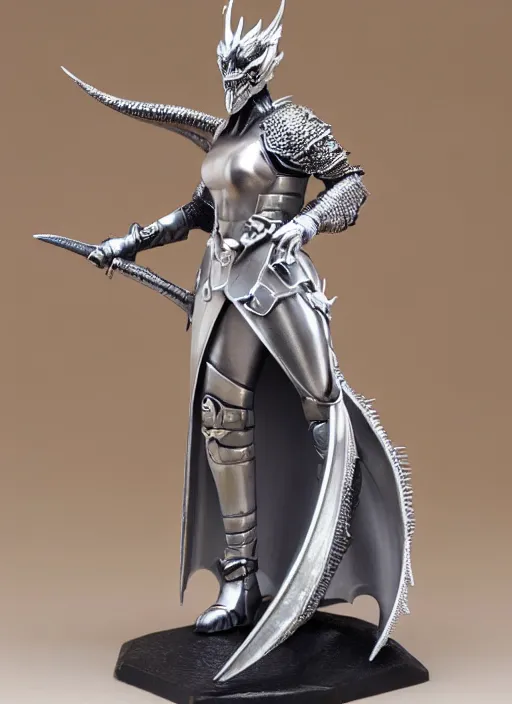 Image similar to 80mm, resin detailed model figure of a female wearing a silver dragon armor