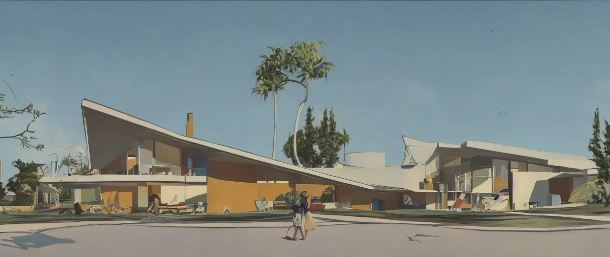 Image similar to midcentury architecture. wide shot. imagined by ken adam.