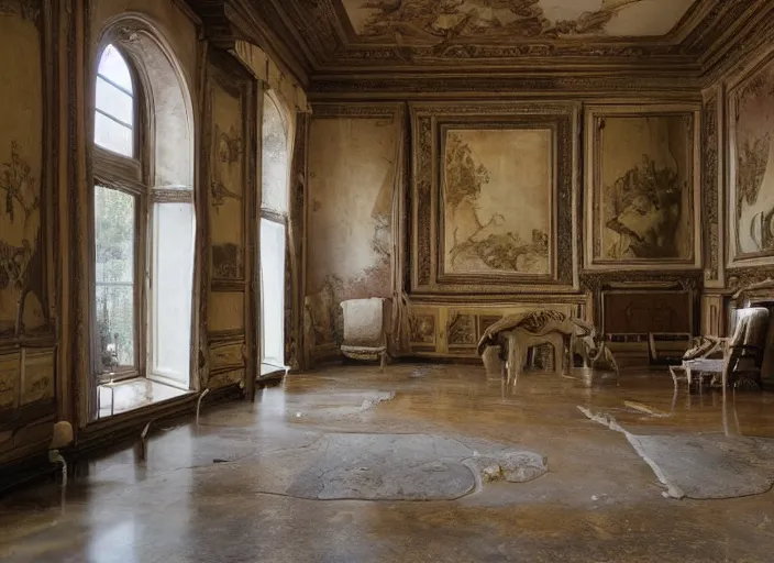 Image similar to a renaissance castle room flooded with water,