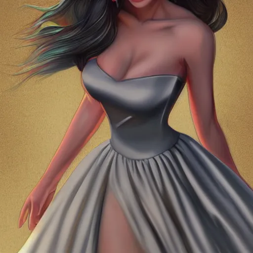 Image similar to beautiful princess in a satin dress on the beach drawn by artgerm