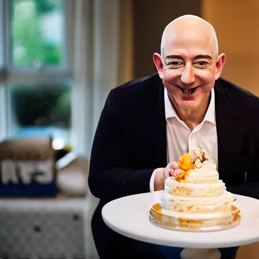 Image similar to Obese Jeff Bezos eating cake, XF IQ4, 150MP, 50mm, F1.4, ISO 200, 1/160s, natural light