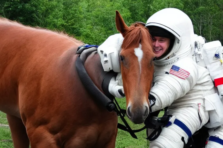 Image similar to horse hugging an astronaut