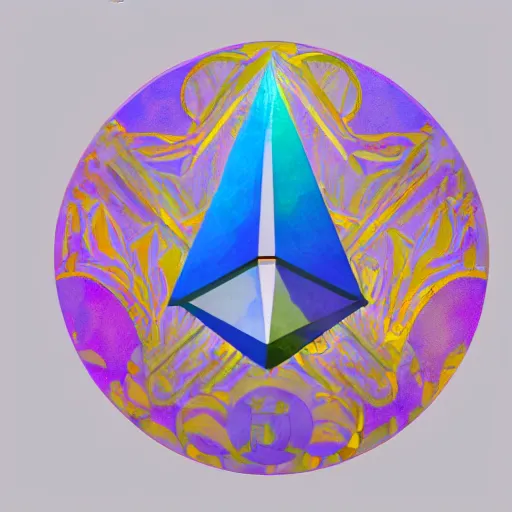 Image similar to 3 d render of the ethereum symbol, flat paint, acrylic, minimal, abstract, art style by alphonse mucha, water color, soft pastel colors, generate monoschromatic random colors
