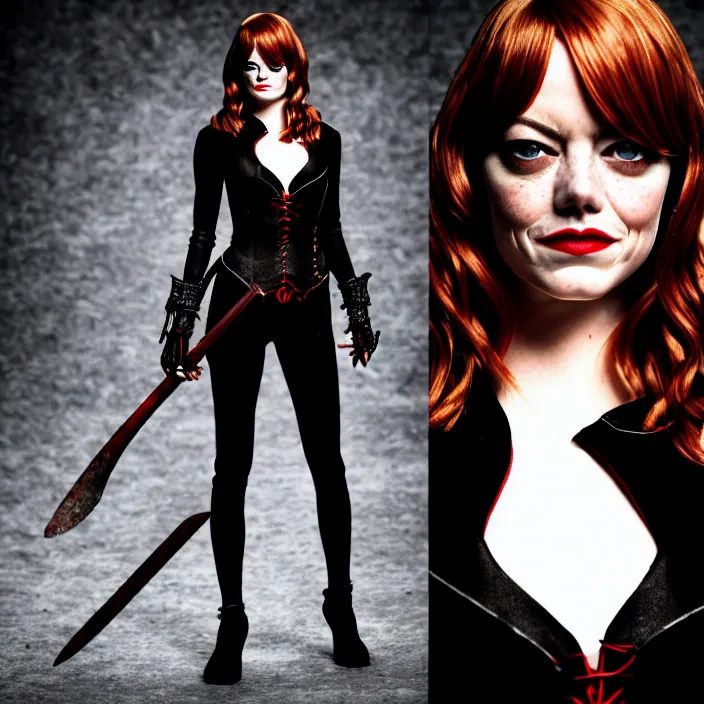 Prompt: full body photograph of emma stone as a vampire warrior. extremely detailed. dslr. 8 5 mm.