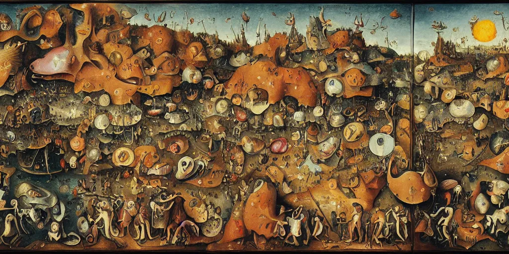 Image similar to biological valve body in the style of heironymus bosch, beautiful intricate colorful masterpiece, hyper detailed, hd