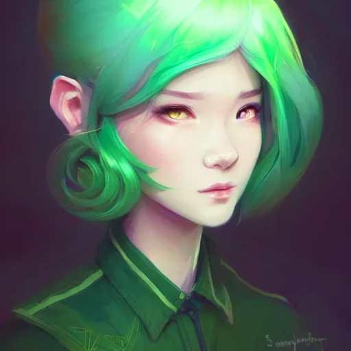 Prompt: a portrait of wlop, pastel green, art by lois van baarle and loish and ross tran and rossdraws and sam yang and samdoesarts and artgerm and saruei and disney and wlop, digital art, highly detailed, intricate, sharp focus, trending on artstation hq, deviantart, unreal engine 5, 4 k uhd image