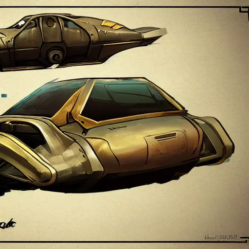 Image similar to dishonored art style retrofuturism car concept, deponia art style