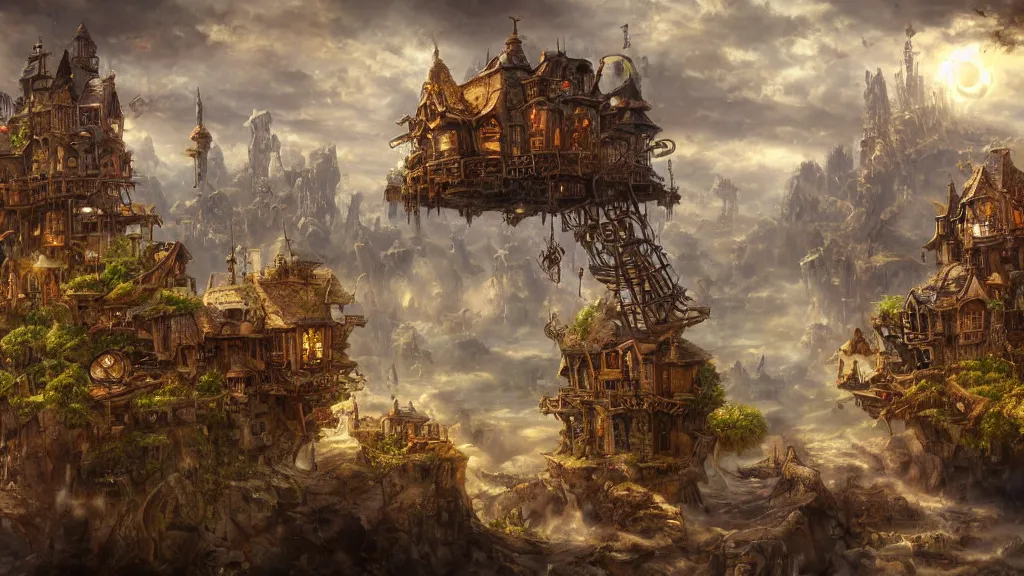 steampunk floating island