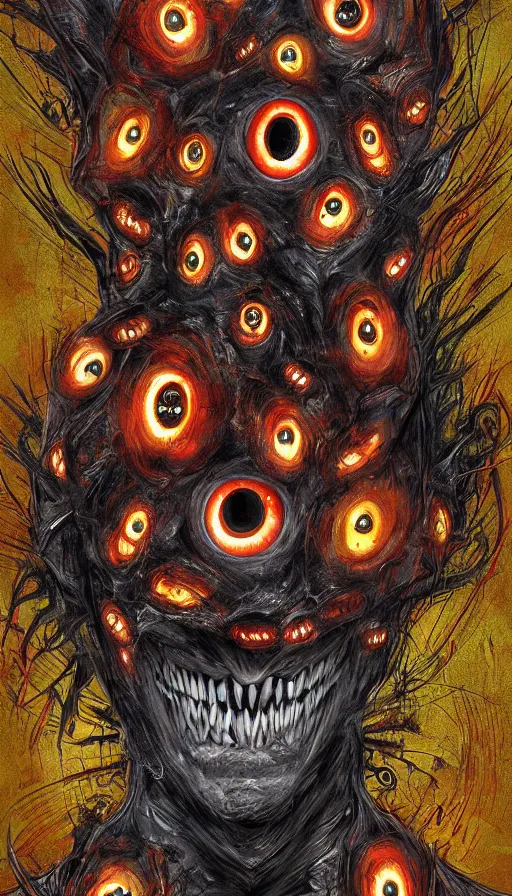 Prompt: a storm vortex made of many demonic eyes and teeth, by sam spratt