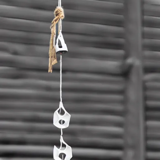 Image similar to This is a sketch of a wind chime made from the pieces of a broken mug. It shows the mug handle as the top piece with strings attached to it, and the bottom pieces of the mug hanging down like little bells, iso 300, f-stop 1.5, Pentax