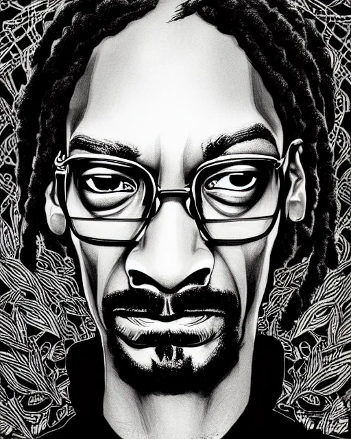 Image similar to portrait of snoop dogg, concept art, sumi - e style, intricate linework, artstation, trending, highly detailed, smooth, focus, art by yoji shinkawa,