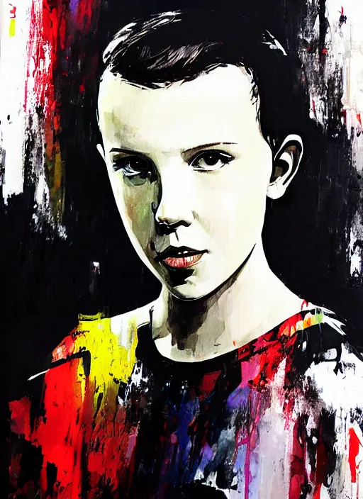 Prompt: Painting of Millie Bobby Brown by Yoji Shinkawa