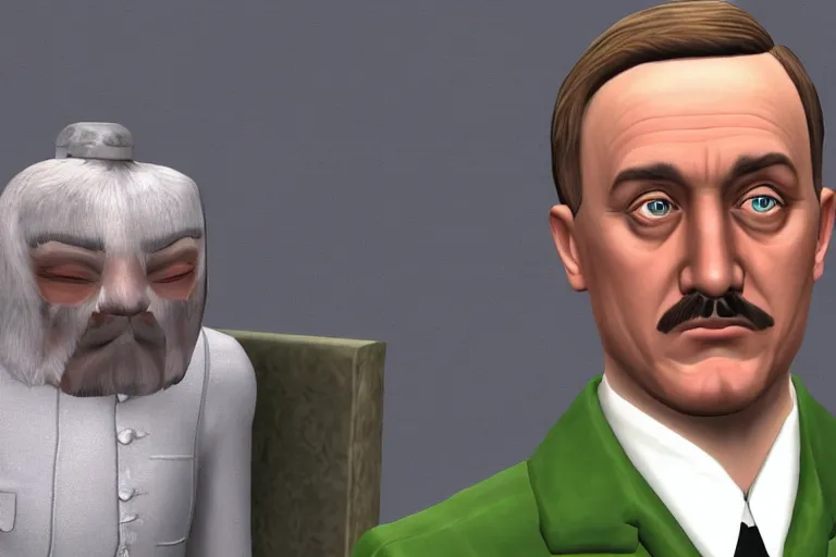 Image similar to a photo of hitler as a sims character, photorealistic, 8 k, close up