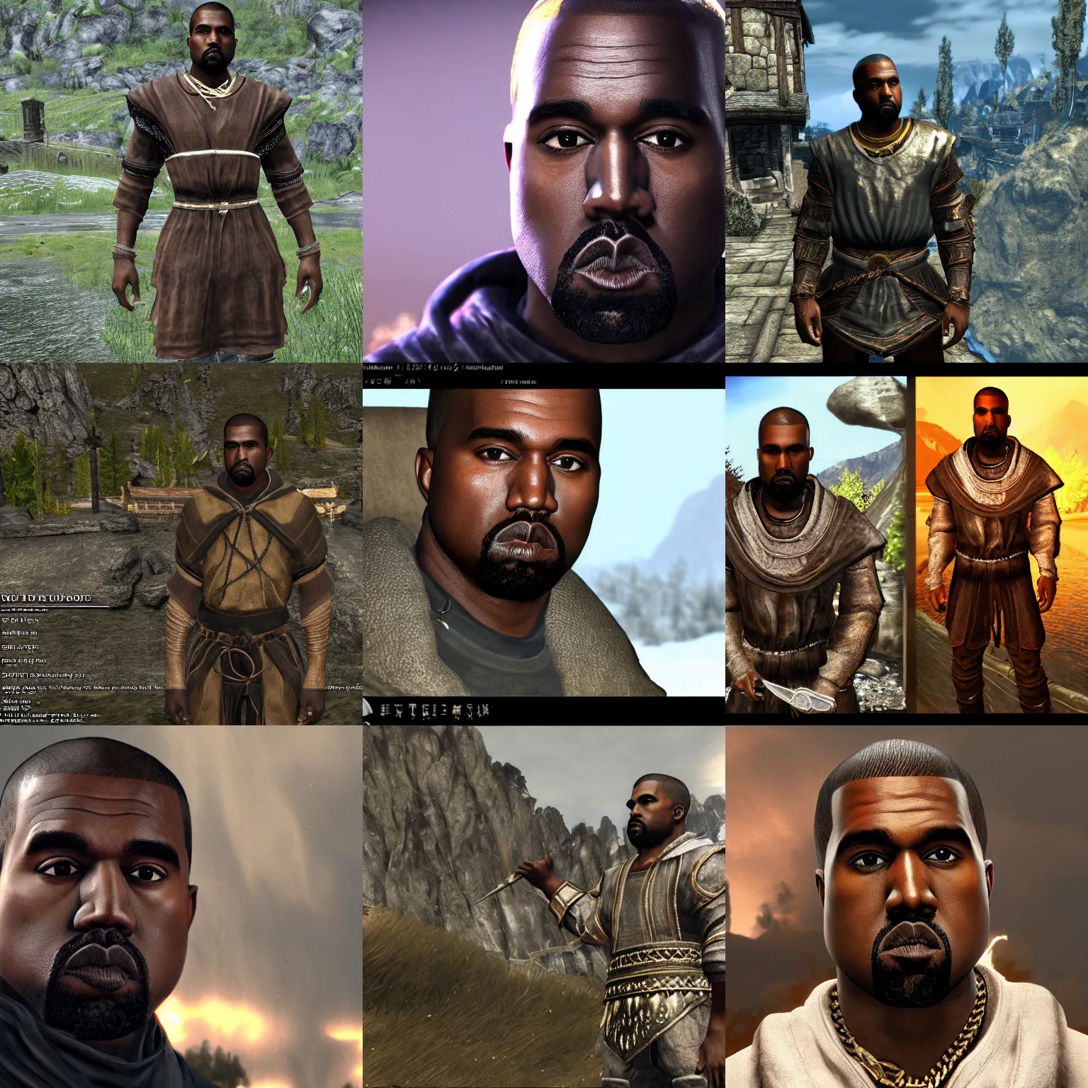 Prompt: Kanye West in Elder Scrolls Oblivion, detailed screenshot, medium shot, mid-shot, 8k, unreal engine