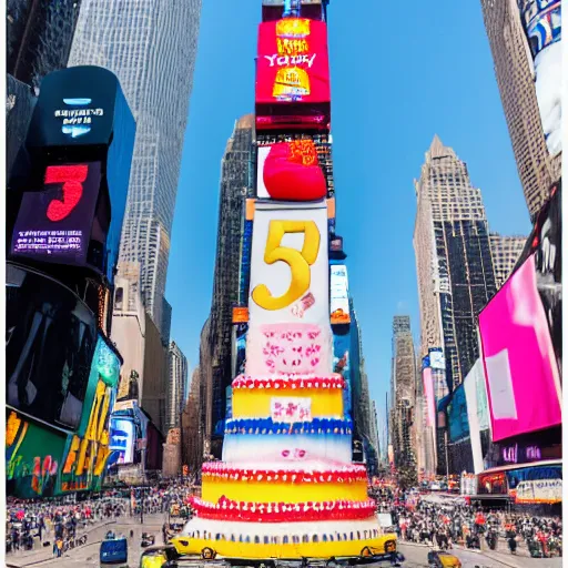 Image similar to 5 0 ft high birthday cake in the middle of times square, canon eos r 3, iso 2 0 0, 1 / 1 6 0 s, 8 k, raw, unedited, symmetrical balance, in - frame