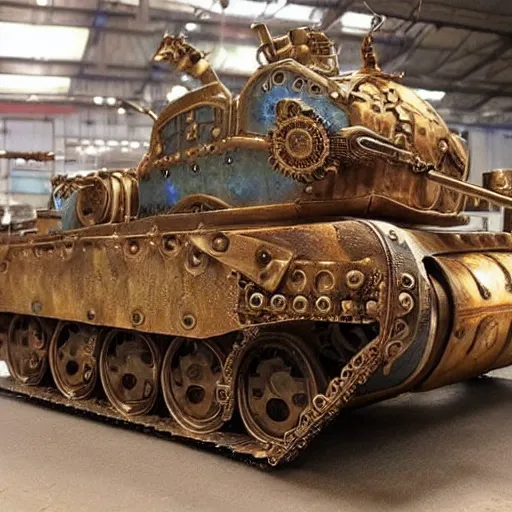 Image similar to detailed, elaborate, magnificent steampunk tank