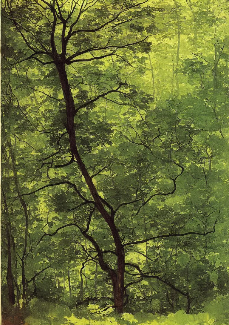 Prompt: grand green tree in a forest, by winslow homer