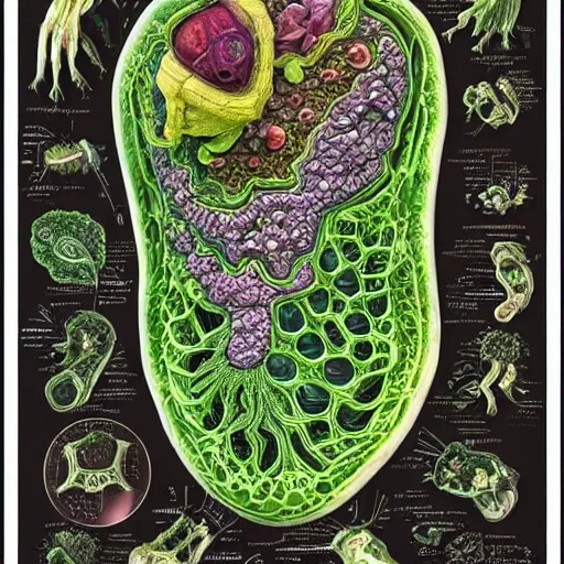 Image similar to organic organ made of organelles, detailed inner anatomy, organic biologic microcosm, artistic insanely detailed view of inside the body,