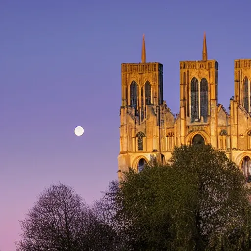 Prompt: moonrise over ely cathedral