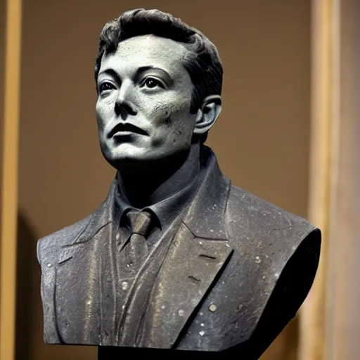 Image similar to A ancient stone bust of Elon Musk is found raising time-travel concerns