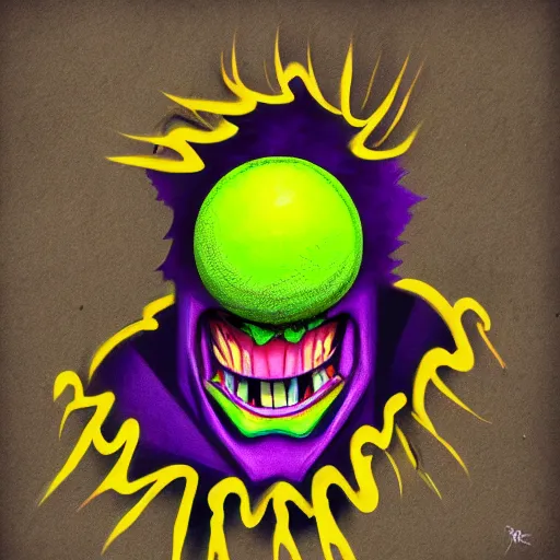 Image similar to a tennis ball monster the joker, chalk, digital art, fantasy, magic, trending on artstation, ultra detailed, professional illustration by Basil Gogos