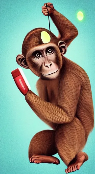 Image similar to “ small monkey with laser gun in large empty space, digital art, super aesthetic, art station trending, award winning ”